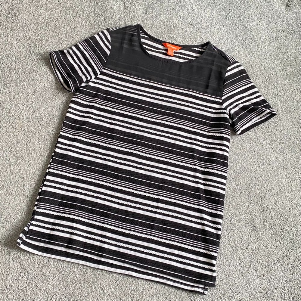 ❤️ Joe Fresh Black and White Stripes Shirt Blouse SMALL Petite   - C23